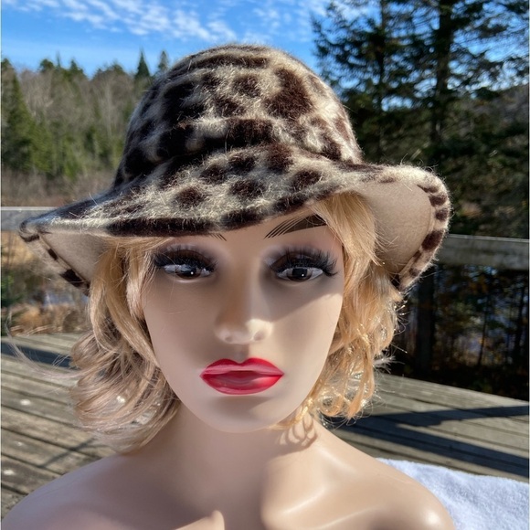 Vintage 1950’s Faux Fur Felt Georgette Leopard Print Hat One Size - Picture 6 of 11